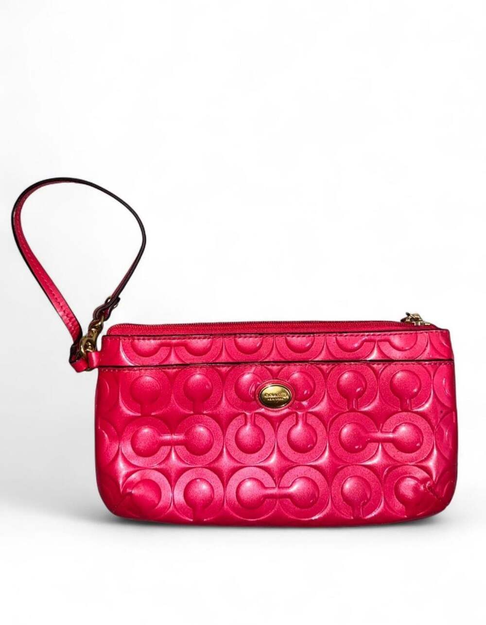 Coach Pink Patent Leather Embossed Signature C Wristlet Wallet